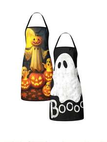 1pc/2pcs/4pcs Halloween Theme Apron, Cute Ghost Pumpkin Black Cat And Spider Web Print, Adjustable Halter Waterproof Kitchen Chef Apron, Suitable For Cooking Baking, Halloween Party Decoration, Gift For Women - Multicolor - View 5