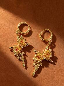 1Pair Elegant Flowers Cross Shape Dangle Earrings For Women, Jewelry For Wedding/Vacations/Festival - Flower Cross Earrings - View 7
