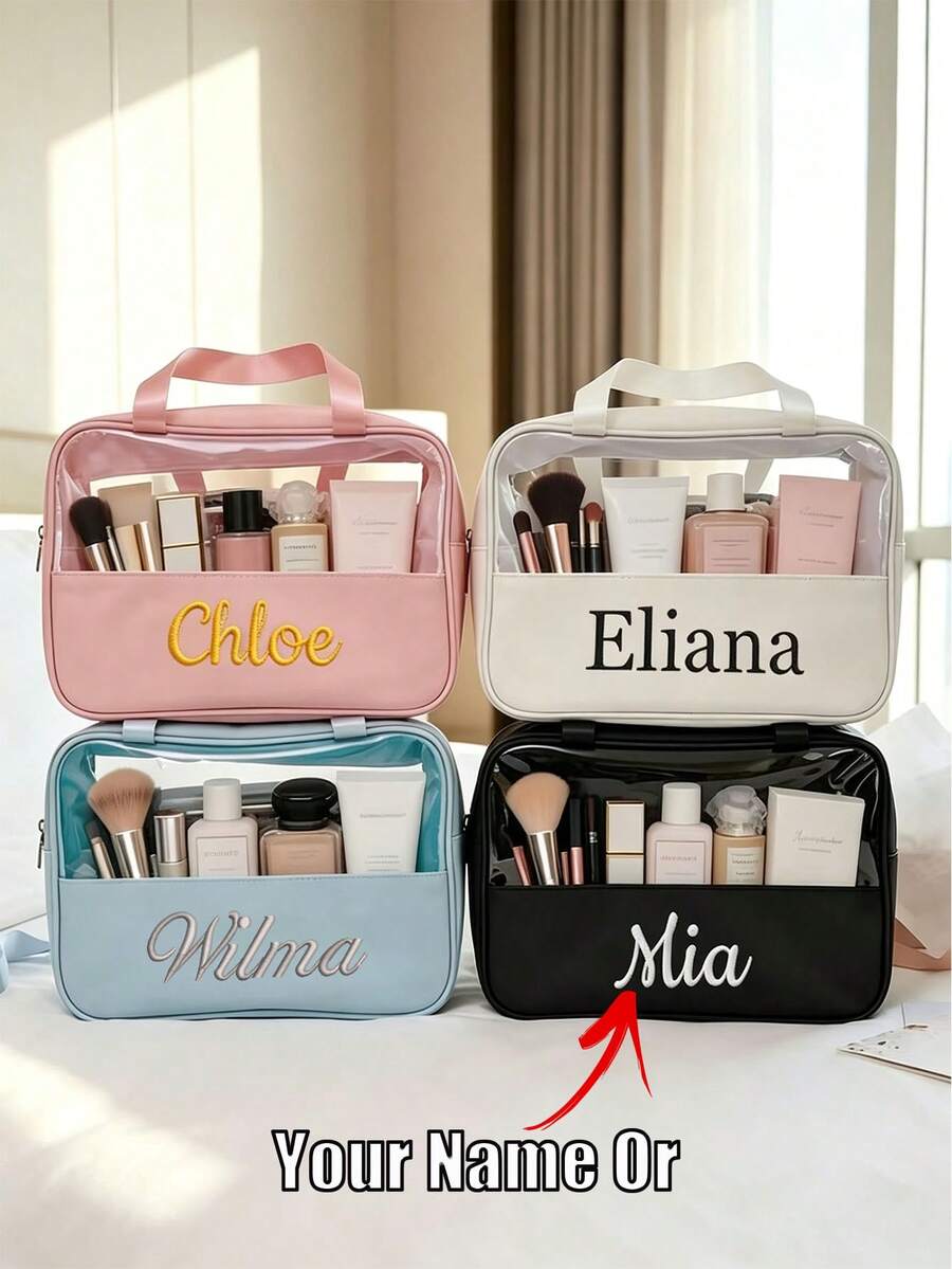 1pc Personalized Customized Jewelry Storage Bag (Can Print Name), Embroidered Makeup Bag, Customized Makeup Bag, Women's Travel Storage Bag, Birthday Gift, Bridesmaid Gift - Multicolor - View 1