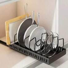 1pc Pull-Out Kitchen Cabinet Pot & Pan Rack With Sliding Lid Holder And Pot Rack, For Storing Lids, Baking Tools And Cookware In Cabinet - Black - View 4