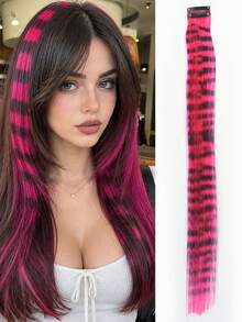 Colorful Hair Extensions Single Piece Invisible Leopard Print Clip-On Hair Dye Long Straight Hair Highlight Strip Hair Extensions - Multicolor - View 18