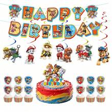 PAW Patrol 主題派對裝飾，三角旗幟橫幅與蛋糕裝飾插牌，生日用品 - 彩色 - 查看 3