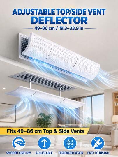 1 pièce Déflecteur de ventilation de climatisation centrale moderne et durable en ABS, télescopique de 49-86 cm, couvercle de direction du flux d'air réglable à 180°, déflecteur de vent anti-souffle direct, convient pour les bouches d'aération au plafond