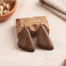 6 Pairs Fashion Geometric Wooden Earrings, Hollow, Water Drop, Rhombus, Rectangle Multi-Style - Earrings - View 2