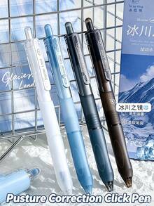 مجموعة 4 أقلام حبر جاف قابلة للسحب من Glacier Realm، حبر أسود سريع الجفاف، قبضة ناعمة مطفية بتصميم مريح، صندوق هدايا قرطاسية للطلاب والمكتب والدراسة، لوازم المكتب والتعلم - جليد - مشاهدة 2