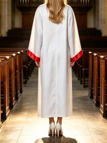 1PC Vintage Church Choir Recitation & Chorus Group Long Sleeve Dress, Suitable For Religious Blessing, Prayer, Recitation, Grand Chorus, Stage Performance, Father's Day, Mother's Day, Easter, Worship Day, COSPLAY Costume - Red and White - View 6
