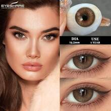 Eyeshare زوج واحد من عدسات لاصقة بنية، عدسات ناعمة طبيعية، مناسبة للارتداء اليومي والحفلات والاستخدام السنوي، 14.5 ملم - بني - مشاهدة 3