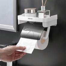 1 buah Tempat Tisu Toilet Tempel dengan Rak, Tempat Tisu Gulung yang Dipasang di Dinding dari ABS dengan Sekat untuk Kamar Mandi dan Dapur - MultiWarna - View 1