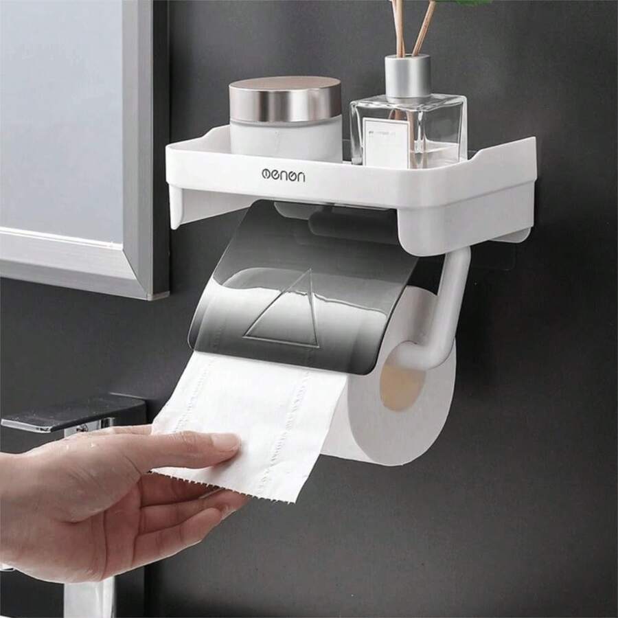 1 buah Tempat Tisu Toilet Tempel dengan Rak, Tempat Tisu Gulung yang Dipasang di Dinding dari ABS dengan Sekat untuk Kamar Mandi dan Dapur - MultiWarna - View 1