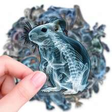 56pcs Blue Tone X-Ray Animal Skeleton PET Stickers, Perfect For Scrapbooking, Journals, Laptops, Bumpers, Skateboards, Water Bottles, Computers, Phones And Other DIY Creative Graffiti Sticker Toys - Multicolor - View 7