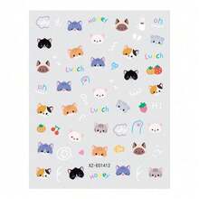 Japanese Cartoon Self-Adhesive Nail Stickers, 12pcs Cute Cat & Rabbit Nail Art Decals - One Size - View 5