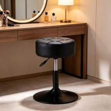 Adjustable Height Swivel Vanity Chair For Makeup - PU Leather Padded Stool With 360° Rotation - Black - View 1