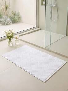 1pc Premium Hotel-Style Wavy Geometric Cotton Bath Mat & Towel Set (Not A Bathroom Rug), Super Absorbent, Soft & Skin-Friendly, Machine Washable, For Drying Wet Feet, Bathroom, Kitchen, Entryway, Hallway & Home Decor, Holiday Decor, All-Season Use - White - View 3
