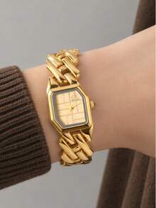 LIANDU 1 Niche Retro Gold Stainless Steel Square Small Dial Watch, Fashionable, Elegant And Gorgeous Style Women's Watch, Suitable For Daily Wear - Gold - View 2