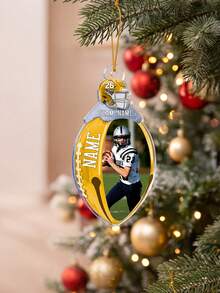 1pc Custom Photo And Text American Football Christmas Ornament, Personalised Player Helmet Design Acrylic Hanging Decor, Unique Christmas Tree Gift For Football Lovers - Multicolor - View 10