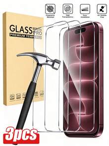 3PCS Full Coverage Tempered Glass Screen Protector, Anti-Collision, Anti-Scratch, Smooth Surface, Easy Installation, Crystal Clear, Smooth Touch, 9H Hardness, Compatible With IPhone Duo/18 Pro Max/18 Pro/18/17e/17 Pro Max/17 Pro/17 Air/17/16 Pro Max/16 Pro/16 Plus/16/15 Pro Max/15/14/13/12/11 And Other Models. Compatible With Iphone Screen Protector. - Clear - View 1