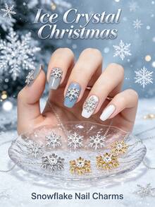 20pcs Gold & Silver Winter Alloy Rhinestone Snowflake Nail Art Decor, Christmas 3D Glitter Nail Stickers, Minimalist Versatile Multi-Function DIY Decoration Accessories, False Nails Manicure Supplies - Multicolor - View 6