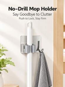 1/2pcs Bathroom Mop Holder, No-Drill Mop Storage Rack, Strong Adhesive Mop Clip Organizer, Suitable For Bathroom And Kitchen, Practical Hook - Storage Rack - View 4