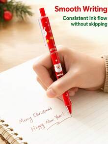 20 PCS Christmas Themed Push-Type Ballpoint Pen Set, 0.5mm Black Ink, Includes 10 Random Pens + 10 Refills, Suitable For School, Great Christmas Gift - Multicolor - View 9