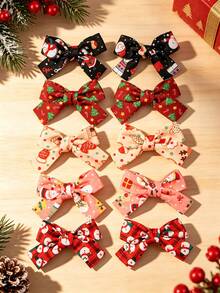 10PCS Christmas Hair Bows Clips For Girls, Mini Ribbon Barrettes With Santa Snowman Gingerbread Prints, Cute Xmas Hair Accessories For Kids No Cards - Multicolor - View 8