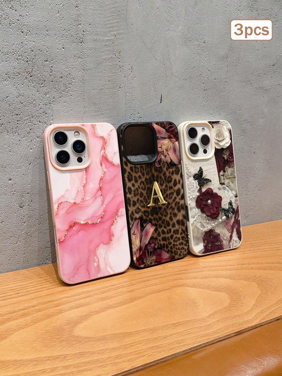 3件裝彩色印花元素 TPU 防摔全包覆手機殼 精準保護套 適用於 Apple 11/12/13/14/15/16/17 Pro Max - 彩色 - 查看 1