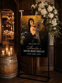 1件裝 黑金風格個性化照片生日海報，客製化生日歡迎牌照片，客製化無框畫布海報－個性化牆面藝術，可添加您的照片，牆面裝飾，居家裝飾，精緻裝飾，生日慶祝牌，適用任何年齡，現代海報印刷，時尚戶外海報裝飾，時尚居家裝飾，送給他獨一無二的禮物，營造溫馨氛圍，秋季居家煥新，聖誕裝飾，居家和諧 - 彩色 - 查看 4