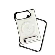 Premium Leather Magnetic Protective Case Compatible With Iphone Duo, Vintage Business Full Coverage Design, With Foldable Stand, Compatible With MagSafe Wireless Charging, Anti-Drop Protective Shell, Invisible Stand Case Compatible With Iphone Duo - White - View 6