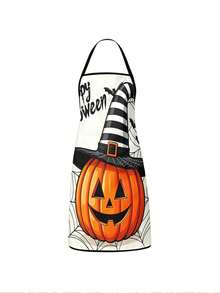 1pc/2pcs/4pcs Spooky Cute Halloween Printed Apron, Pumpkin Lantern Ghost Black Cat Spiderweb Bat Autumn Leaf Design, Adjustable Halter Neck Cooking Apron, Polyester Lightweight Apron, Halloween Party Decor, Chef Apron For Baking & Pumpkin Carving - Multicolor - View 5