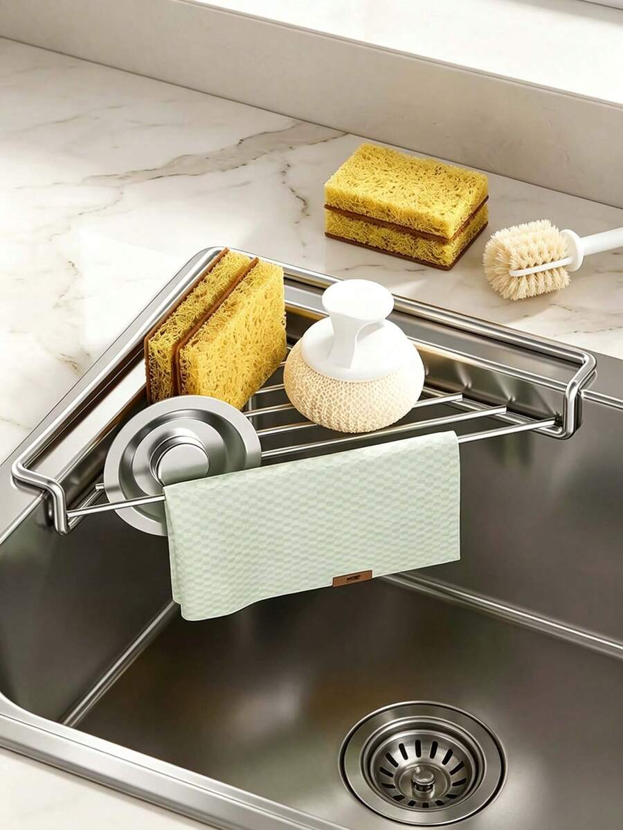 1pc Kitchen Triangle Sink Drain Rack, Sink Organizer Storage Basket, Dish Draining Basket, Home Filtration Storage Sink Mesh Drain Rack - Multicolor - View 1