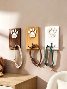Personalized Dog Leash Wall Mount, Paw Print Wooden Key Hook Storage Rack, Customized Pet Name Wall Rack, Entryway Home Decor Gift - Multicolor - View 10