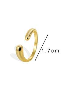 Charm-In Gold-Plated Open Stackable Ring, Double Water Drop End Polished Metal Ring, Minimalist Modern Exquisite Ring, Suitable For Daily Wear And Workplace Party Jewelry, Unique Birthday Holiday Gift For Women And Girls - Gold - View 4