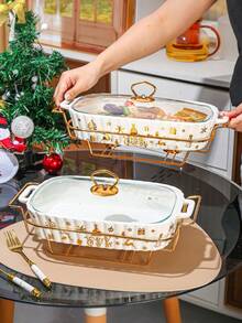 WGROOM 1pc Ceramic Kitchen Cookware Set, Bakeware, Pot With Lid, Suitable For Bread, Turkey, Pizza, Cheese, Buffet, Outdoor, Wedding, Party, Gift, Birthday, Christmas Seafood Boil, Thanksgiving Day Gift, Harvest Festival, Family Dinner - Multicolor - View 11