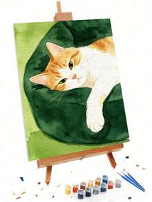 DIY Digital Oil Painting Kit - The Cat On The Sofa, Beginner Canvas Art Handmade Painting Craft, Home Decor For Living Room, Bedroom, Holiday Gift, Includes Painting Tools. - Sets - View 3