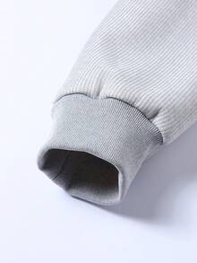 Men's Wool Lining Full Zip Hooded Jacket, Casual Solid Color Hooded Sweatshirt, With Zipper Pockets, Regular Fit Daily Wear Jacket - Light Grey - View 4