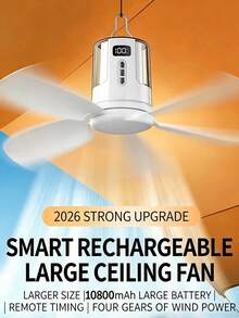 1pc Multifunctional Camping Fan With LED RGB Light, Rechargeable Tent Fan With Tripod Stand And Hook, Remote Control 4-Speed Portable Fan, Suitable For Outdoor Camping, Bedroom, Dorm - Multifunctional Ceiling Fan Light - View 3