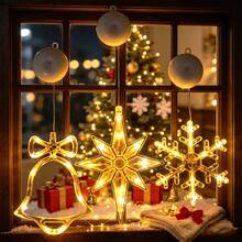4pcs Christmas Hanging Suction Cup LED String Lights Set, North Star, Snowflake, Christmas Tree, Bell Shapes, Suitable For Windows, Curtains, Battery Operated, Party Decoration Christmas Lights (Batteries Not Included) - 4-piece Set - View 8