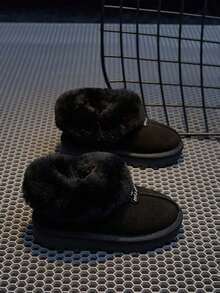 Girls' Simple Plush Trim Snow Boots, Anti-Slip Soft Sole, Autumn/Winter - Black - View 8