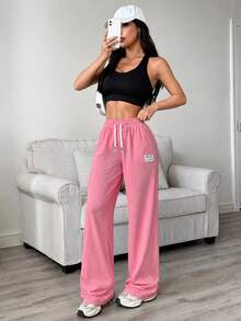 Women's Pink Cargo Wide Leg Pants, Autumn Women's Outfit - Pink - View 2