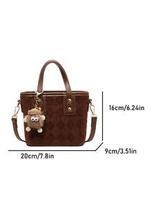 Handbag, Small Square Shape, With Dual Short Handles, Body Features Diamond Quilted Embossed Pattern, Decorated With Cute Charms, Can Be Added Shoulder Strap For Crossbody. Bag Capacity Suitable For Storing Small Personal Items, Dual-Use For Handheld And Crossbody, Exquisite And Minimalist Design, Suitable For Daily Outings. - Coffee - View 7