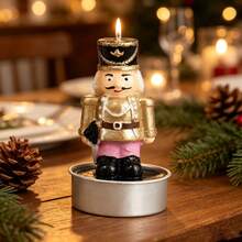 Set Of 6 Nutcracker Shaped Tea Light Candles Made Of Paraffin Wax, Gold And Pink Christmas Table Decor, Small Decorative Candles 5.8 Cm - 6Pcs - View 2