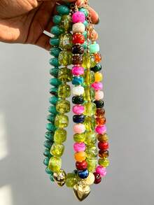 1pc Vintage Bohemian Style Acrylic & CCB Colorful Beaded Necklace, Suitable For Women's Daily, Vacation, Party, Wedding Wear And Gift - Colorful - View 1