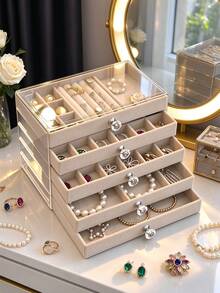 1pc 5-Layer Transparent Acrylic Jewelry Box, Large Capacity Jewelry Storage Box, Drawer-Style Jewelry Display Box With Adjustable Velvet Tray, Suitable For Earrings, Rings, Bracelets, Necklaces, Holiday Gift, Birthday Gift - Multicolor - View 1