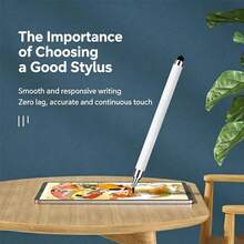 2-In-1 Dual-Tip Touch Stylus Pen For Phone And Tablet, Universal Drawing, Note-Taking, Handwriting, Disc Capacitive Pen With 20pcs Extra Large Disposable Cleaning Cloths - Black - View 2