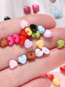 100pcs 5.5*6mm Acrylic Colorful Heart Beads Solid Color Heart Perforated Beads DIY Loose Beads Jewelry Accessories - Solid Color Heart Beads - View 6