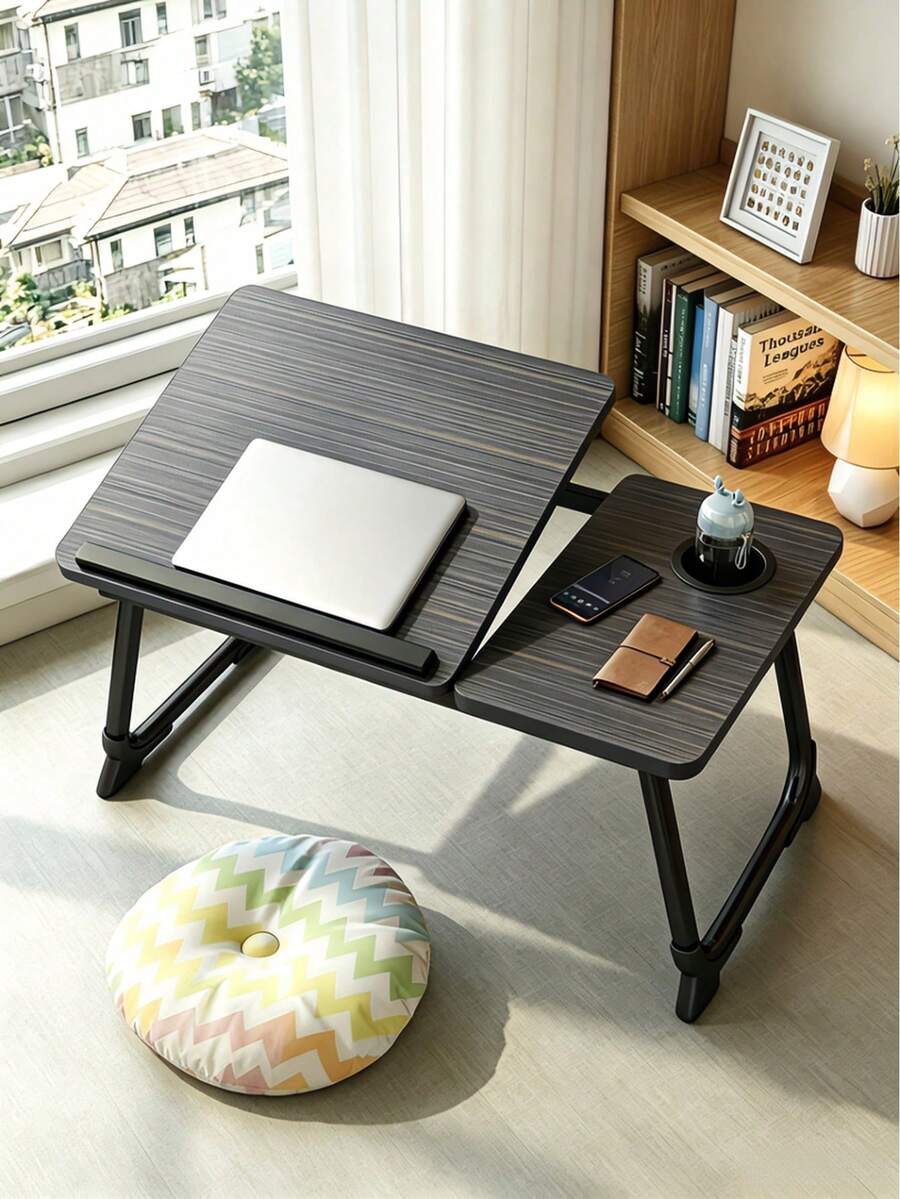 All-In-One Foldable Laptop Desk With Cup Holder-Portable Under Bed Desk, 5 Levels Tilt Angle Adjustment, Solid Wood Material, Space Saving, Lightweight Computer Desk, Suitable For Home,Office,Dormitory,Bedside,Sofa,Ideal For Working,Studying,Dining - Multicolor - View 1