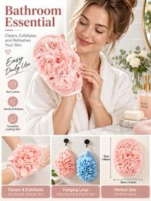 3pcs--2-In-1 Bath Scrubbing Towel & Bath Sponge, Bathing Gloves, Soft Exfoliating Surface, Suitable For Body, Face, Spa And Massage - With Hook For Convenient Storage - Black, Suitable For Bathroom And Salon - Multicolor - View 6