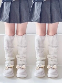 2 Pairs Girls Neon Color Knitted Ribbed Leg Warmers, Suitable For Princess Casual Holiday Party Cosplay Costume Accessories - Multicolor - View 12