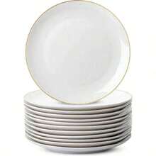 7.5 Inch/10.25 Inch Gold Rim Dinner Plates, Elegant Dessert/Pasta/Pizza/Cake/Salad Plates, Reusable And Easy To Clean, Suitable For Weddings, Birthdays, Valentine's Day, Outdoor Parties And Daily Use - Ideal For Formal And Informal Event Planners, Home Decor, Holiday Supplies And Modern Decoration - White - View 1