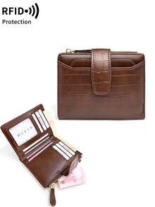 MIYIN Fashionable Retro Crocodile Pattern Small Wallet, Unisex RFID Blocking, Bi-Fold Compact Card Holder Wallet With Zipper Coin Pocket And Detachable ID Window - Coffee Brown - View 12
