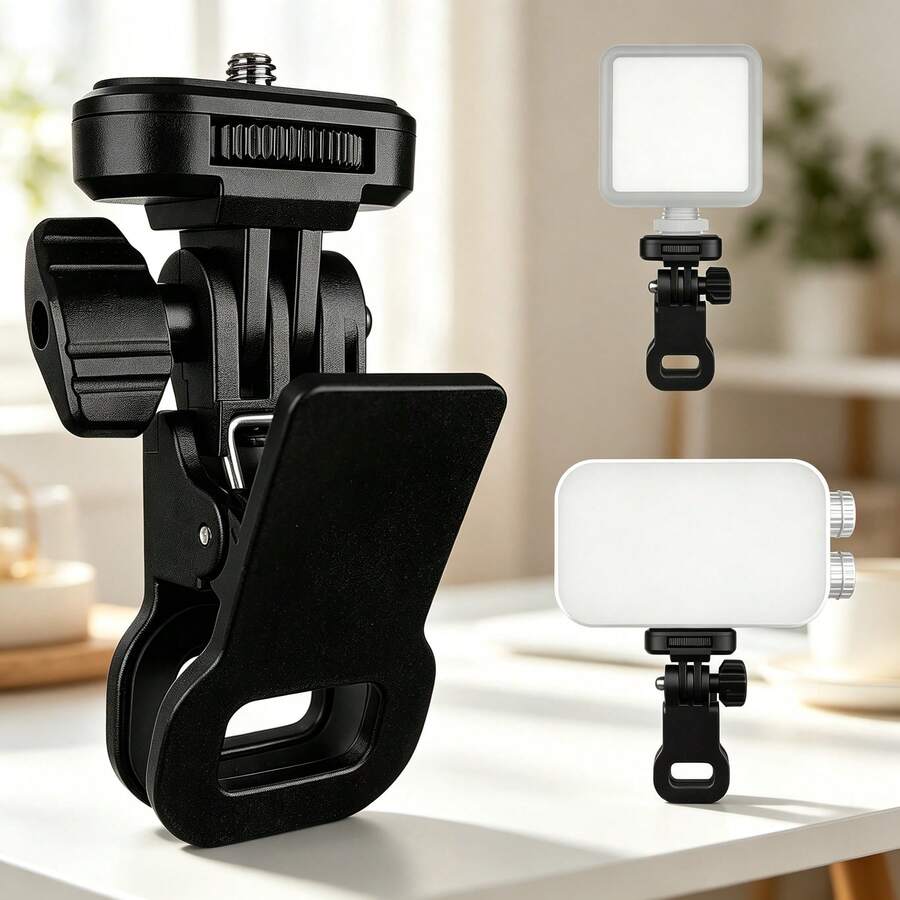 Universal 1/4" Screw Clamp Mount, Adjustable Heavy‑Duty Spring C‑Clamp For Fill Light Microphone Action Camera, Portable Desk Laptop Phone Holder Clip For Live Streaming Vlog Photography, Mount Only - Black - View 1